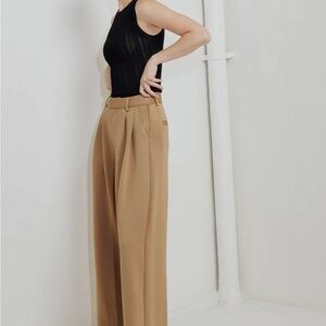Elegant Tan Women's Wide-Leg Pants